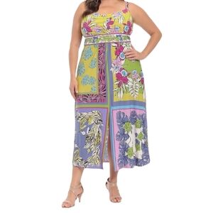 London Times Floral White Gold Maxi Patchwork Dress Women's Size 16W NWT